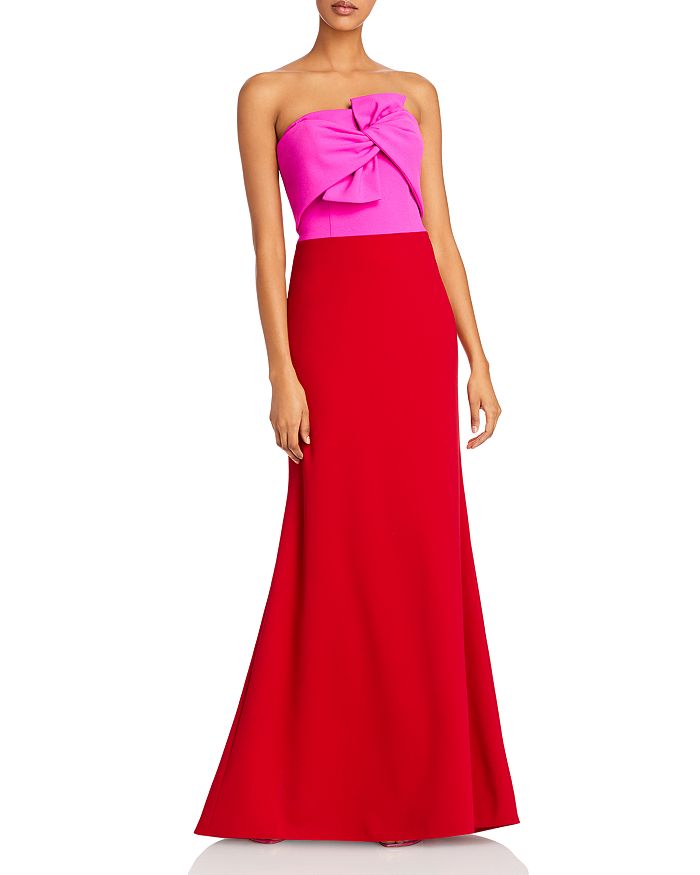 Aqua Color-blocked Bow-front Gown - 100% Exclusive In Pink/red