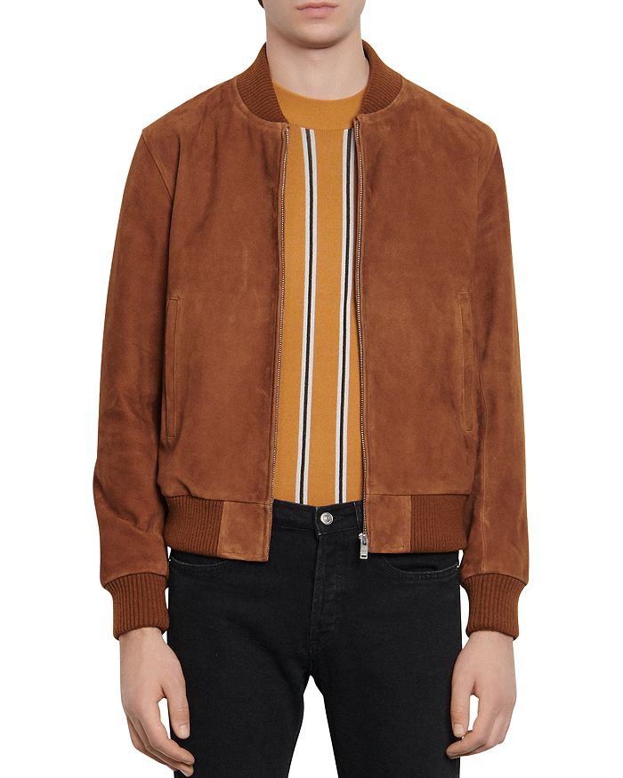 SANDRO MONACO SUEDE SLIM FIT BOMBER JACKET,SHPBL00189