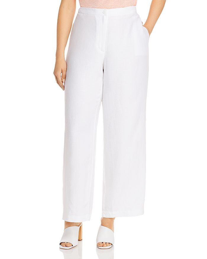 Eileen Fisher Plus Size Slub Straight-leg Full Length Pants In White