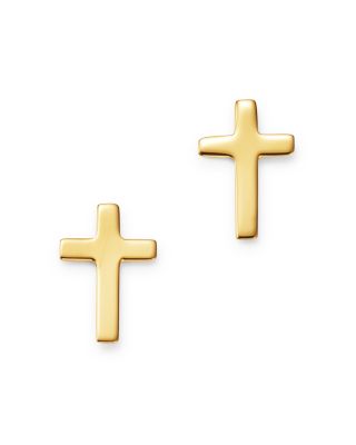 mens gold cross stud earrings