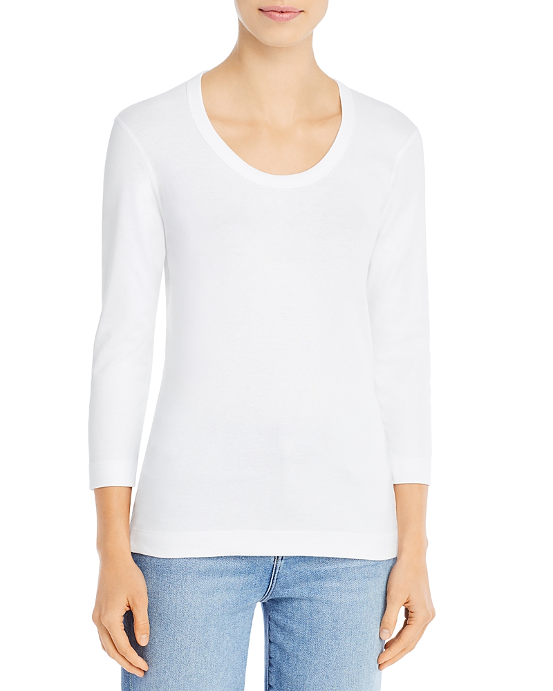 Three Dots Scoop Neck Tee In White
