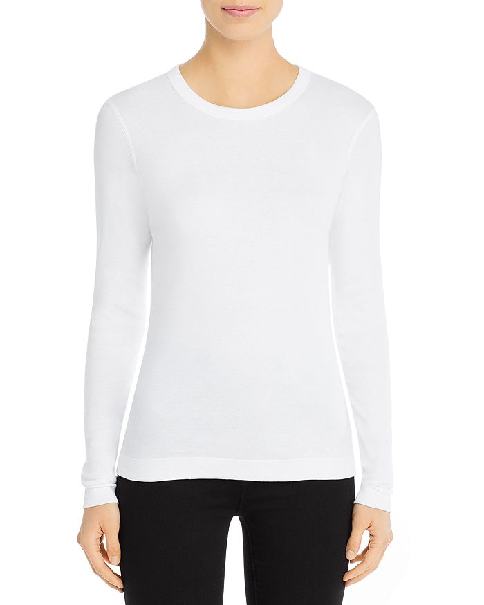 Three Dots Long-sleeve Cotton Tee In White