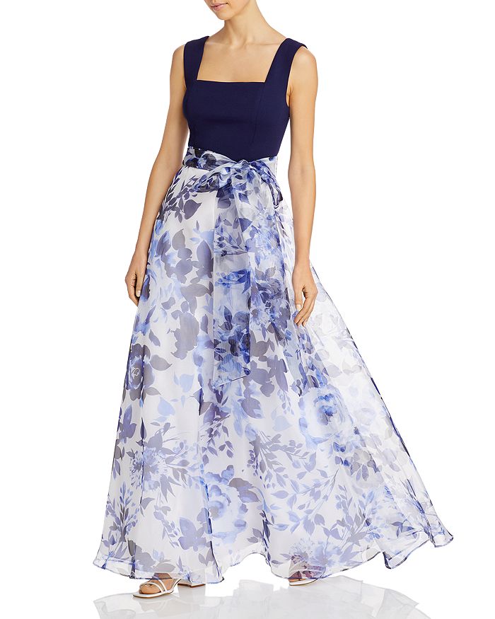 Eliza J Printed-Skirt Tie-Waist Gown | Bloomingdale's