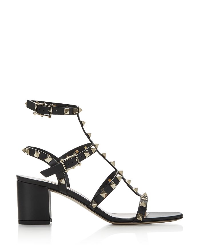 Shop Valentino Women's Rockstud City Block Heel Sandals In Black/gold