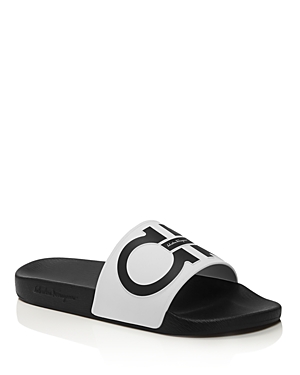 Ferragamo Men's Groove Slide Sandals In White/black