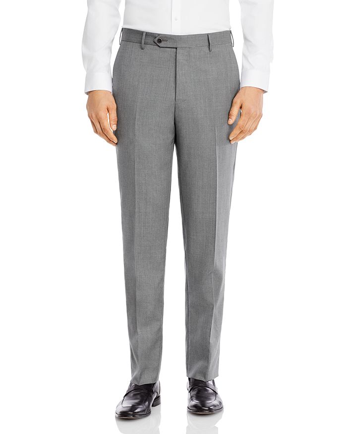 Zanella Todd Relaxed Fit Flat Front Solid Wool Dress Pants In Pearl Gray