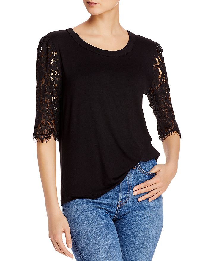 Kim & Cami Lace-Sleeve Knit Top | Bloomingdale's