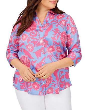 Foxcroft Plus Mary Wrinkle-Free Paradise Floral Print Button-Front ...