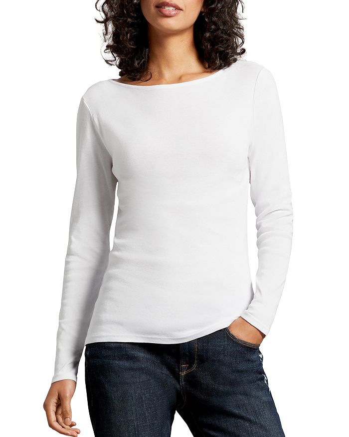 Michael Stars Kailee Cotton Boat Neck Long-sleeve Tee In White