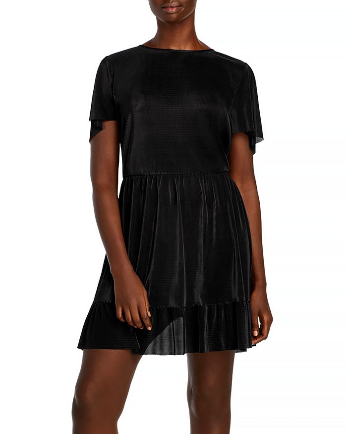 Aqua Curve Textured Ruffled Hem Dress - 100% Exclusive In Black
