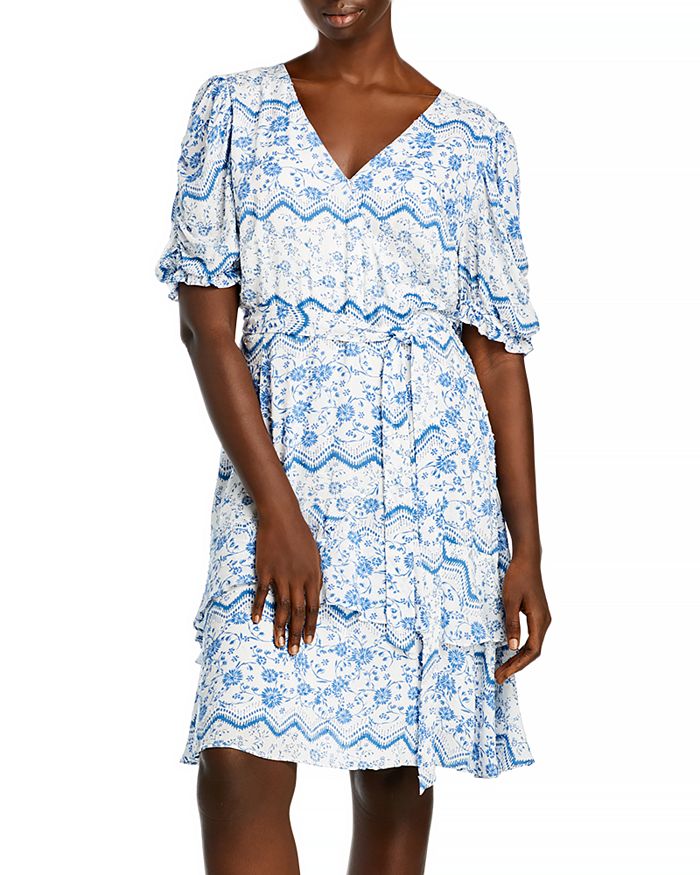 Aqua Curve Printed Tiered Hem Dress - 100% Exclusive In White/blue