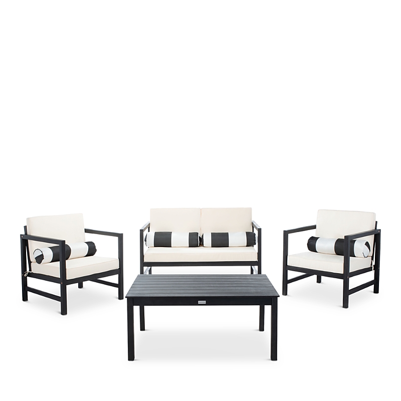 Safavieh Montez 4-piece Outdoor Set With Accent Pillows In Black/beige