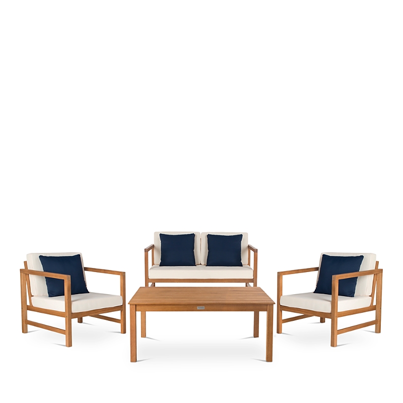 Safavieh Montez 4-piece Outdoor Set With Accent Pillows In Natural/beige/navy