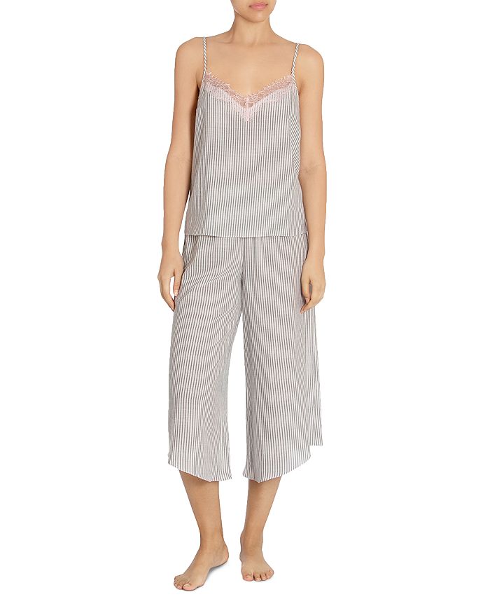 Midnight Bakery Reese Striped Cami & Cropped Pajama Pants In Charcoal