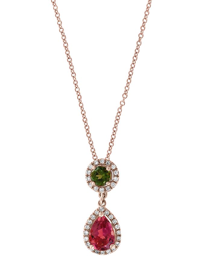 Bloomingdale's Multicolor Tourmaline & Diamond Pendant Necklace In 14k Rose Gold, 18 - 100% Exclusive In Red/white