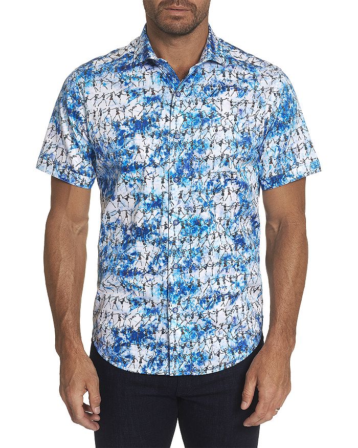 ROBERT GRAHAM AFTER PARTY COTTON STRETCH TIED-DYED SKELETON PRINT SLIM FIT BUTTON-UP SHIRT,RS202036TF