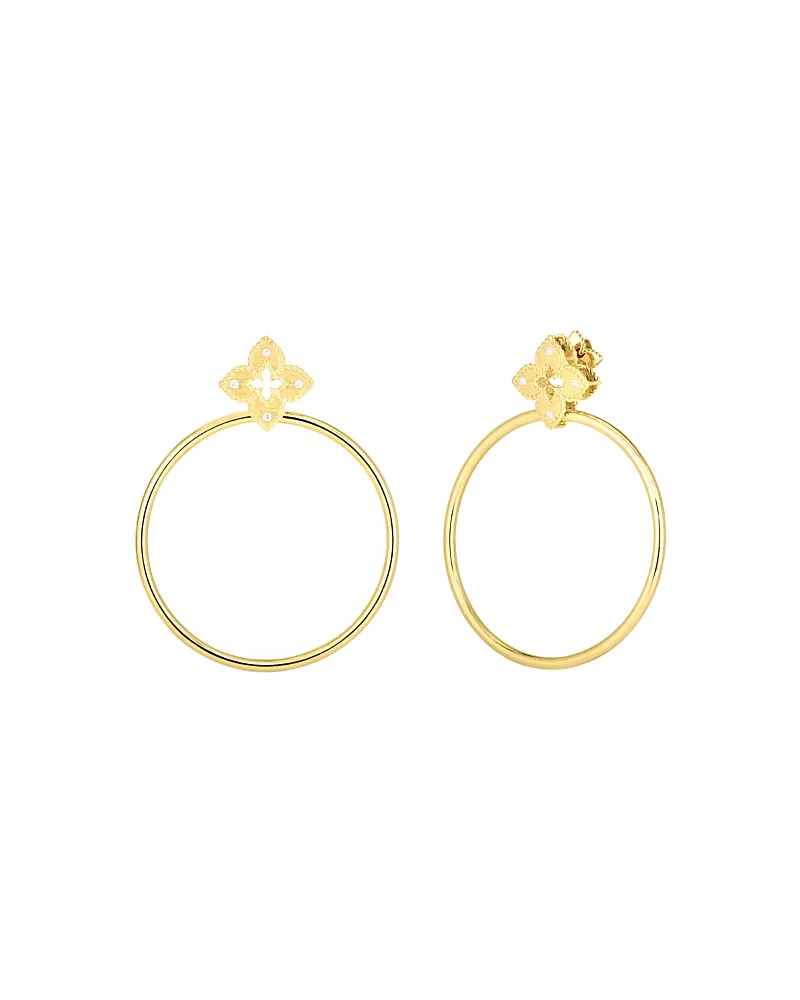 Roberto Coin 18K Yellow Gold Venetian Princess Diamond Flower Drop Hoop Earrings