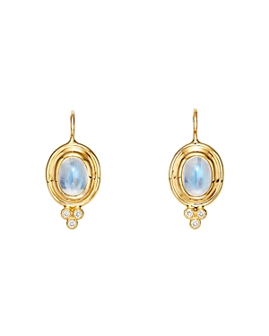 Temple St. Clair 18K Yellow Gold Small Classic Oval Earrings with Blue Moonstone & Diamonds (846111033434) photo