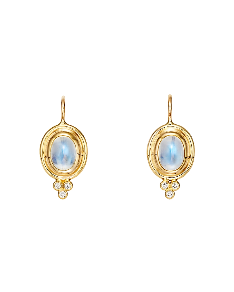 Temple St. Clair 18K Yellow Gold Small Classic Oval Earrings with Blue Moonstone & Diamonds