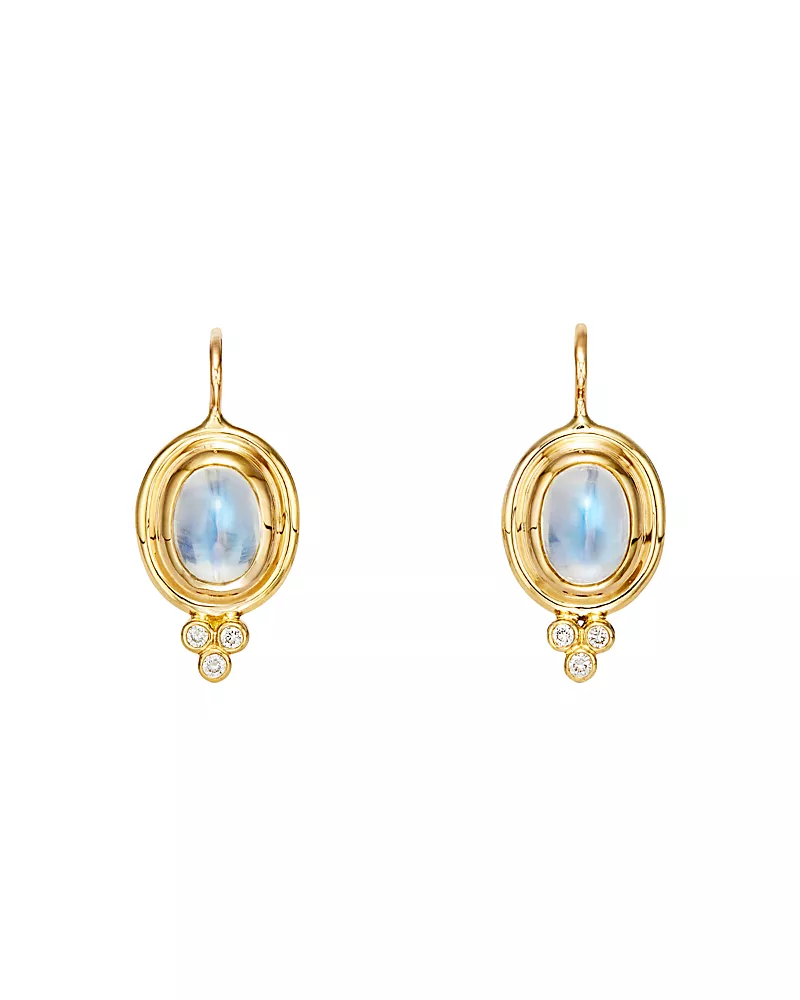 Temple St. Clair 18K Yellow Gold Small Classic Oval Earrings with Blue Moonstone & Diamonds