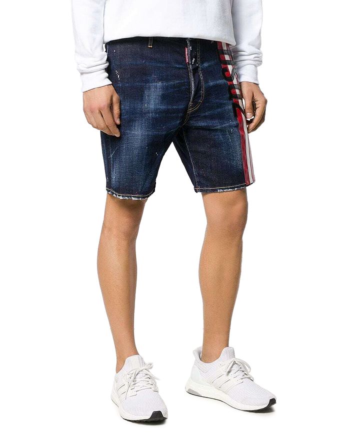 Dsquared2 Regular Fit Striped Logo Denim Shorts In Blue