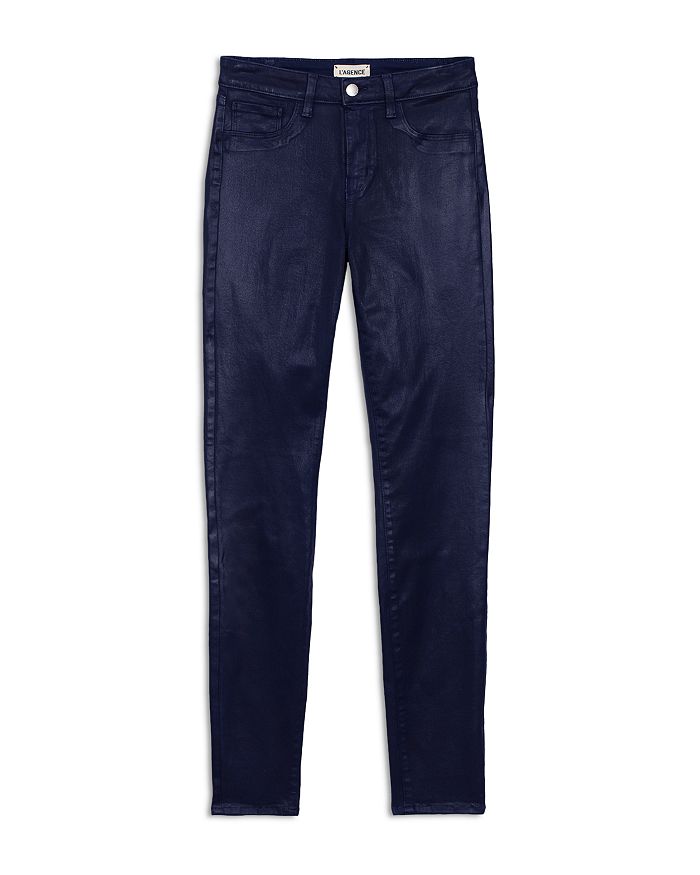 Shop L Agence L'agence Marguerite Coated High Rise Skinny Jeans In Navy Coated