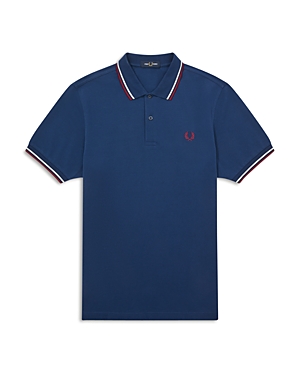 Fred Perry Twin Tipped Slim Fit Polo In Navy / Snow White / Riviera