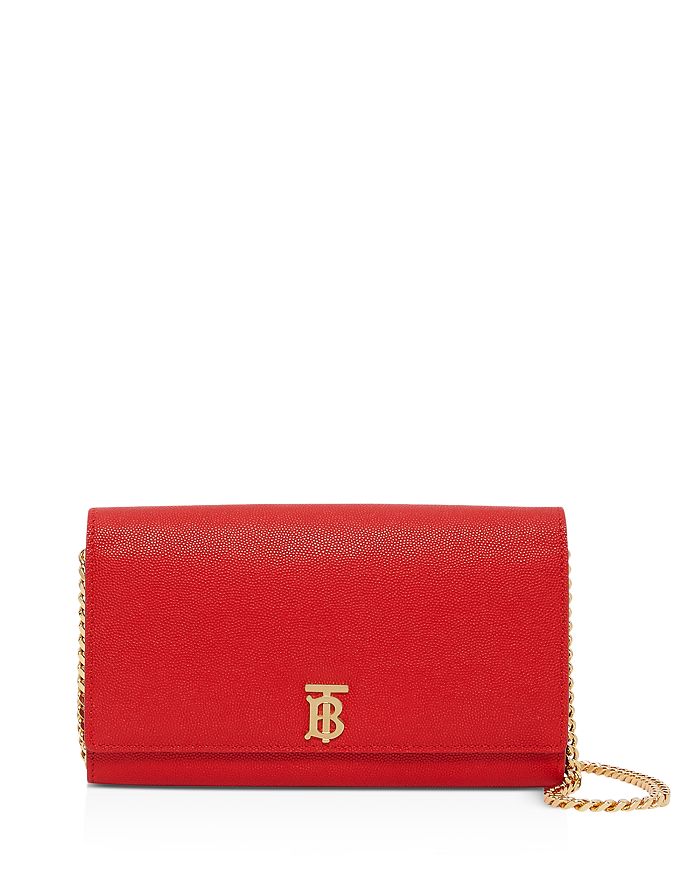 Burberry Monogram Motif Leather Wallet With Detachable Strap In Bright Red/gold