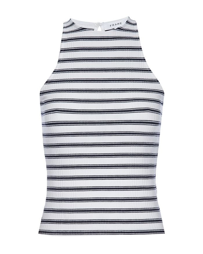 Frame Striped Ribbed Modal-blend Jersey Tank In Blanc Multi