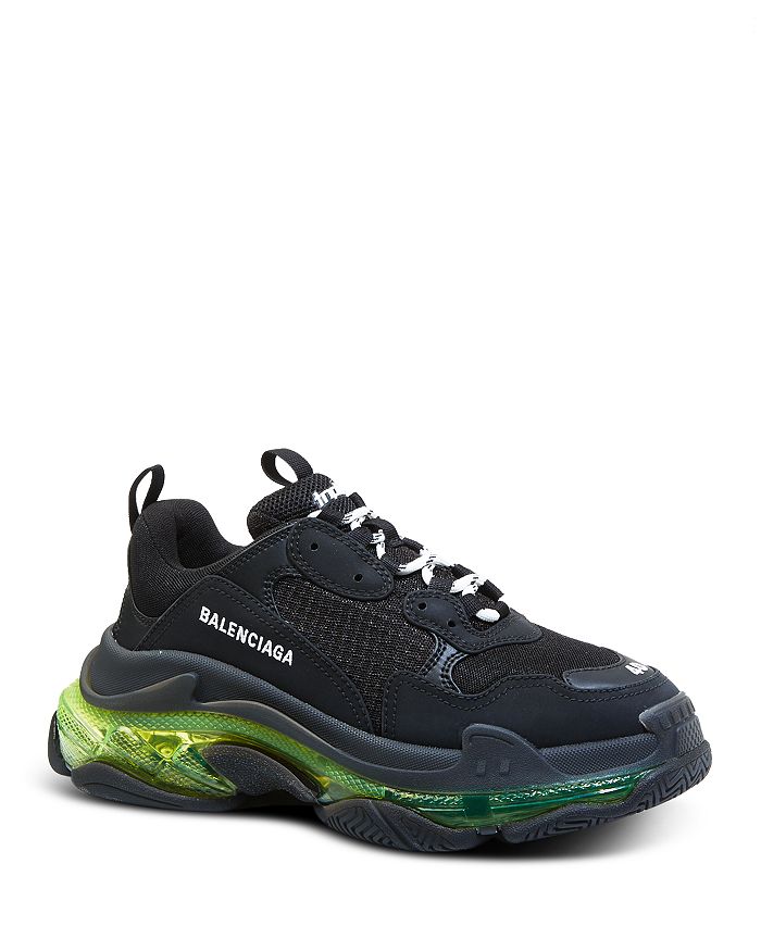 Balenciaga Black Triple S Clear Sole Sneakers In Black/yellow