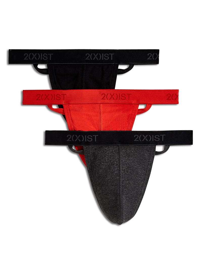 2(x)ist Men's 3-pk. Cotton Essential Y-back Thongs In Black/charcoal