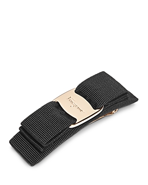 Ferragamo Hairclip With Ribbed Texture And Vara Bow In Nero