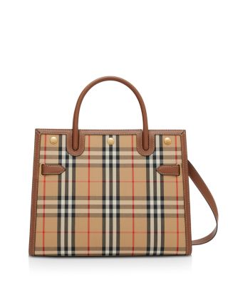 Burberry Title Top Handle Bag Monogram E-Canvas with Leather