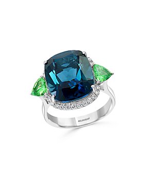 Bloomingdale's - London Blue Topaz, Tsavorite & Diamond Ring in 14K White Gold - 100% Exclusive
