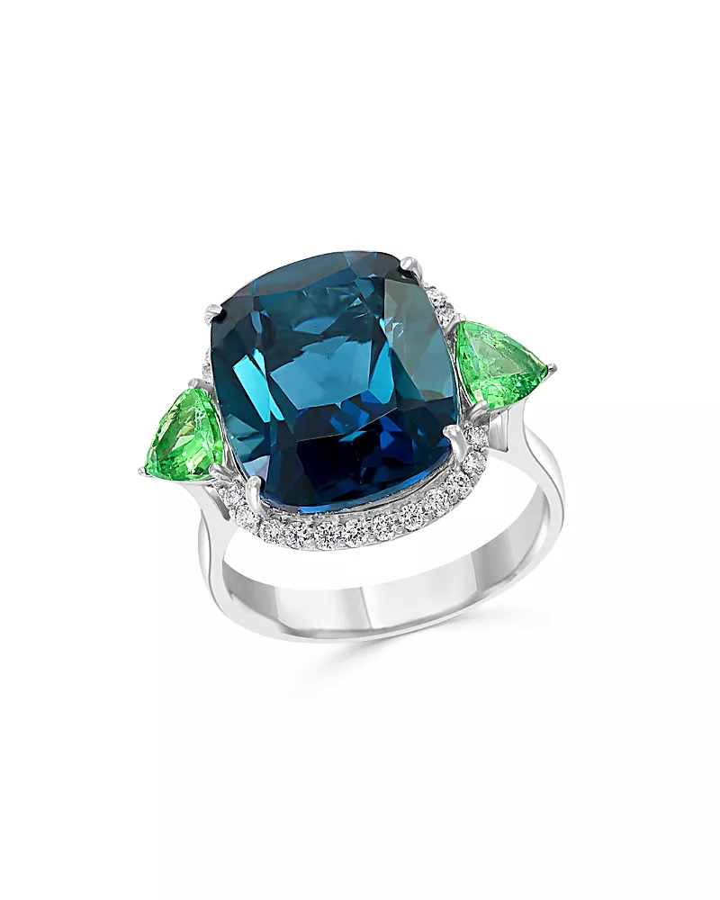 Bloomingdale's Fine Collection London Blue Topaz, Tsavorite & Diamond Ring in 14K White Gold