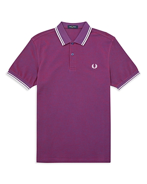 Fred Perry Twin Tipped Slim Fit Polo In Light Rose Oxford/white/white