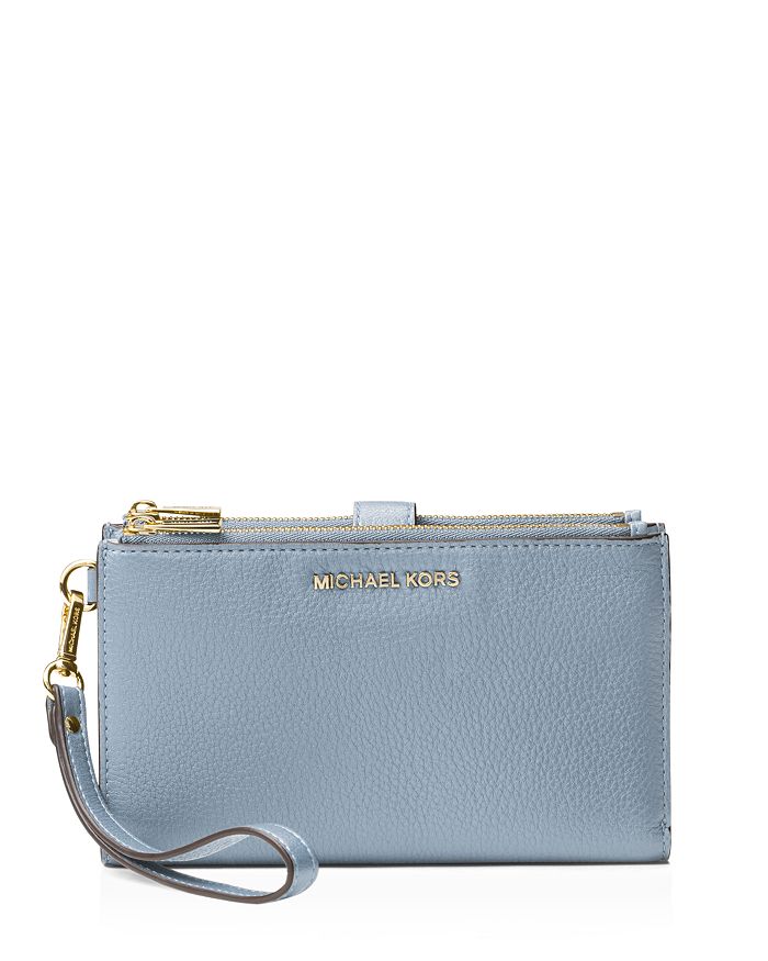 Michael Michael Kors Adele Double Zip Leather Iphone 7 Plus Wristlet In Pale Blue/gold