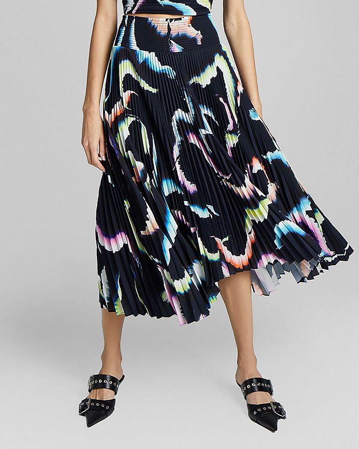 A.l.c Sonali Asymmetrical Pleated Midi Skirt In Midnight Multi