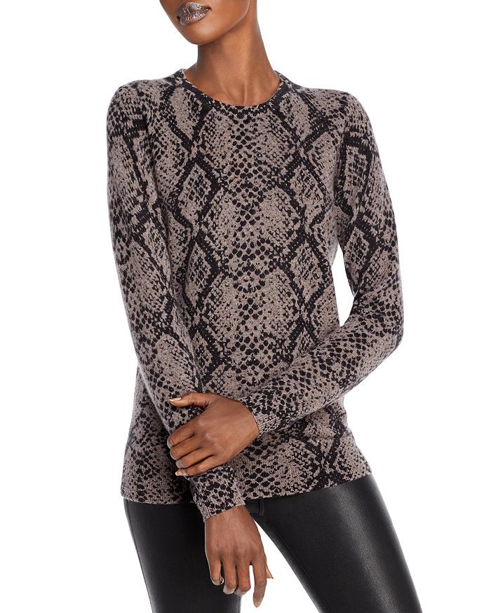 C By Bloomingdale's Snake Print Cashmere Sweater - 100% Exclusive In Heather Rye