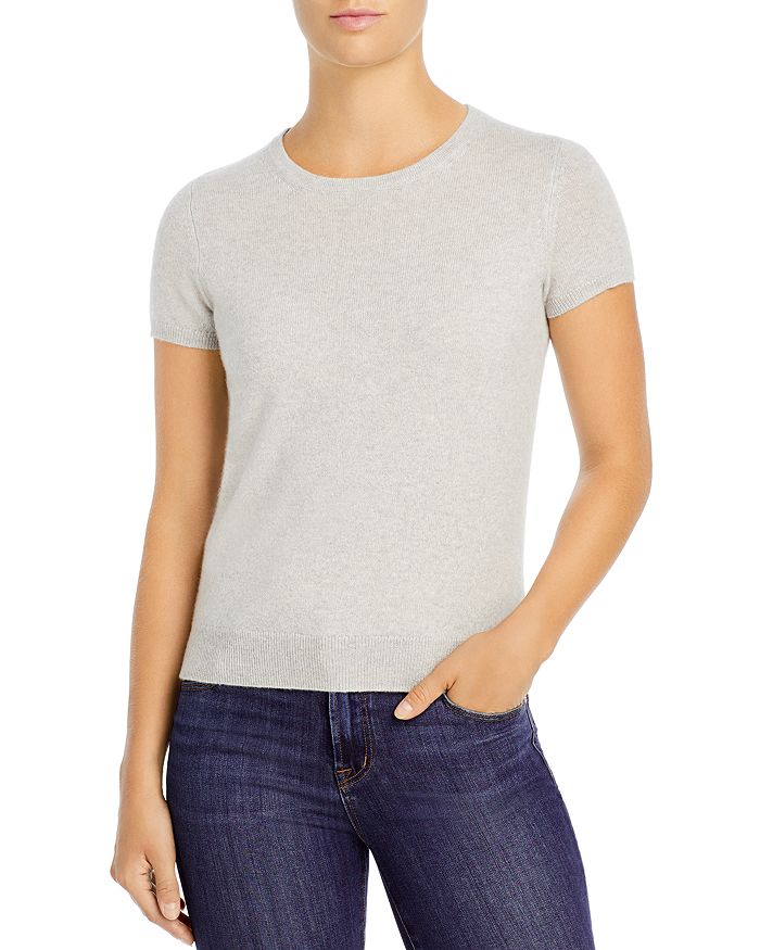 C By Bloomingdale's Short-sleeve Cashmere Sweater - 100% Exclusive In Light Gray