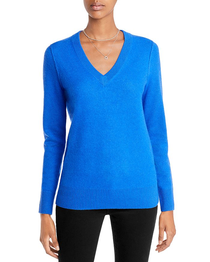 Aqua V-neck Cashmere Sweater - 100% Exclusive In Royal Blue