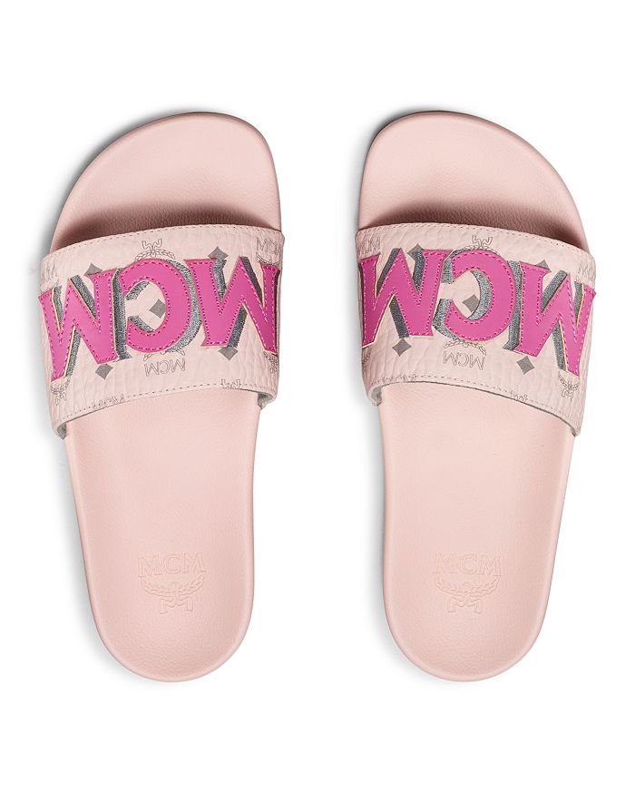 Mcm Women's Visetos Patch Slide Sandals In Powder Pink | ModeSens