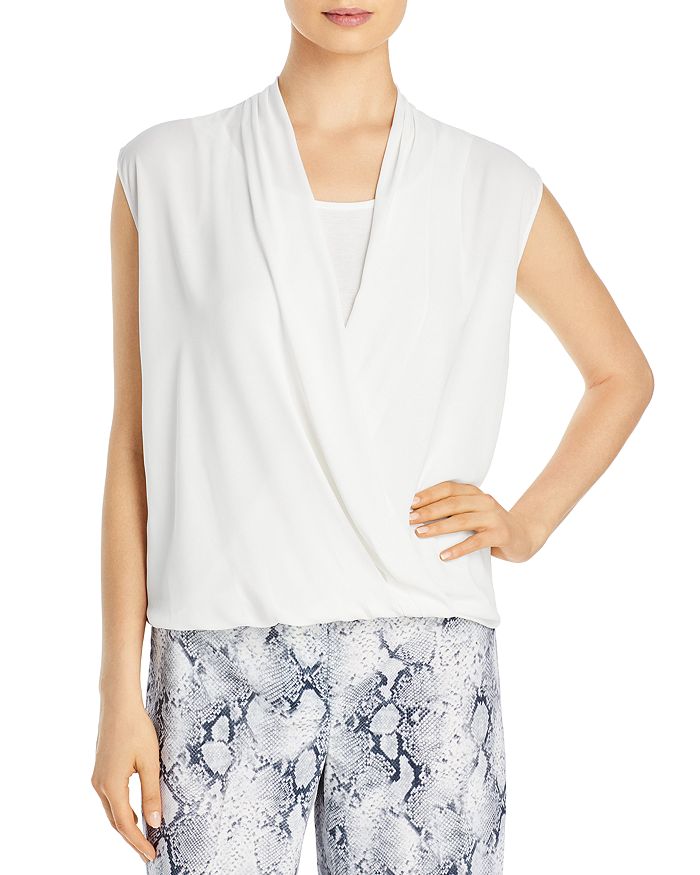 T Tahari Wrap Front Sleeveless Top In  Ivory