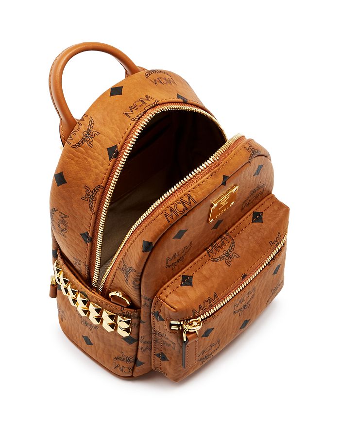 Shop Mcm Stark Bebe Boo Side Studs Backpack In Visetos In Cognac