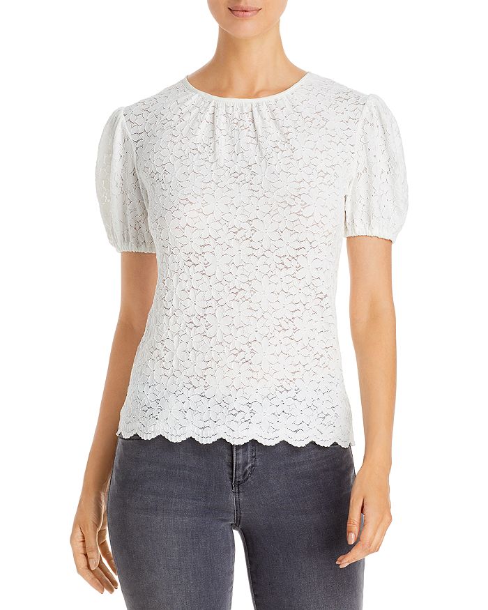 Red Haute Scalloped Lace Top In White