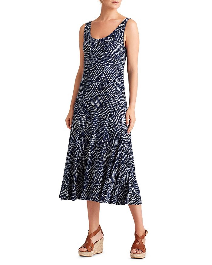 Ralph Lauren Lauren  Printed Midi Dress In Blue