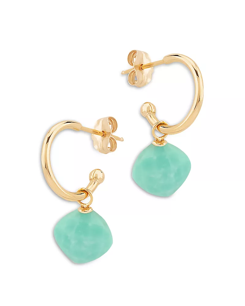Bloomingdale's Fine Collection Turquoise Dangle Mini Hoop Earrings in 14K Yellow Gold