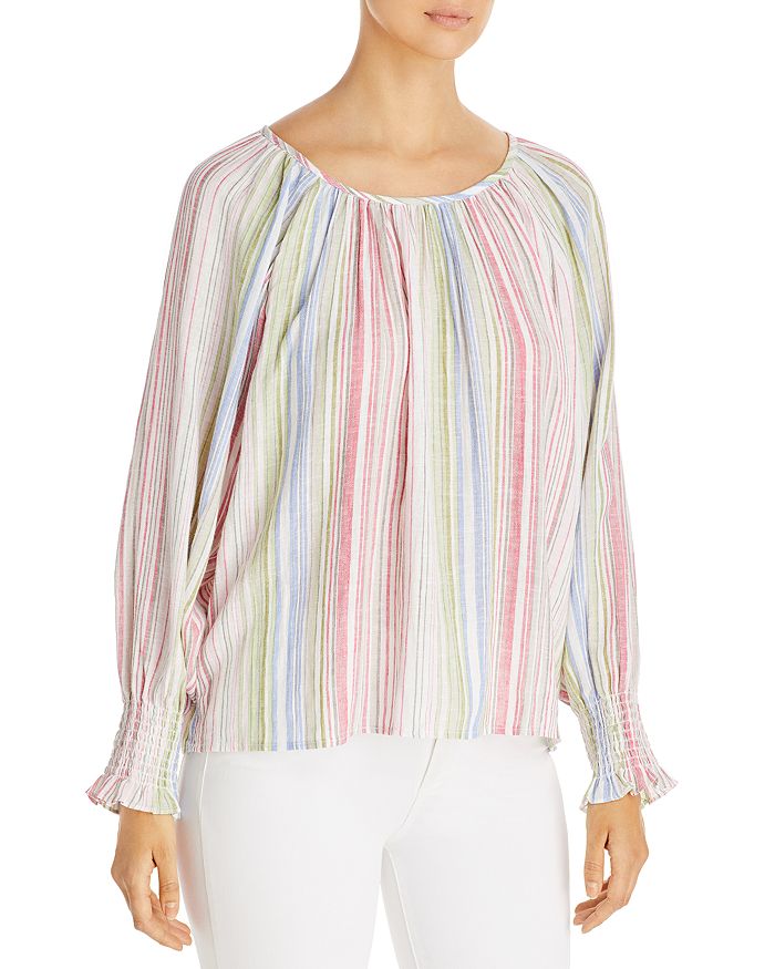 TOMMY BAHAMA STRIPED SMOCKED SLEEVE TOP,SW320803