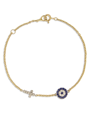 Bloomingdale's Blue Sapphire & Diamond Evil Eye & Cross Link Bracelet in 14K Yellow Gold - 100% Excl