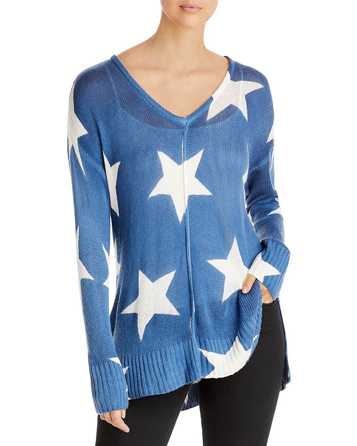 Elan Star Print Sweater In Denim Star